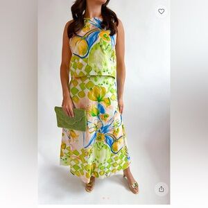 Never worn Floral Print crop top and Maxi Skirt Set in Green & Blue